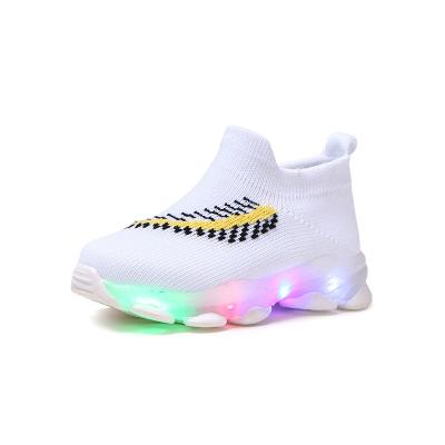 China Light Weight Children's Luminous LED Light Flying Woven Sports Shoes Foot Shoes Socks Shoes for sale