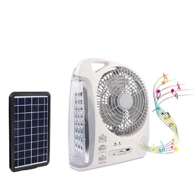 China 8 Inch Plastic Portable Rechargeable Solar Panel Table Fan With FM Radio Speaker LED Study Table Lamp for sale