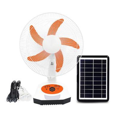 China Custom White Orange AC/DC Plastic 16 Inch Copper Motor Charger Solar Electric Fan Cooling Rechargeable Tabletop Fan with 9v Solar Panel for sale