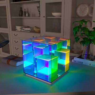 China Table Lamp Acrylic Cube Atmosphere RGB Rubik's Color Acrylic Table Lamp for sale