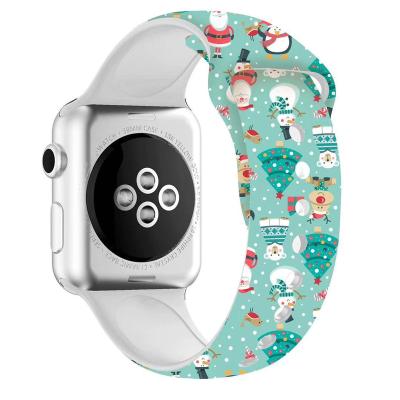 China Protect Your Watch Devices From Scratches Christmas Silicone Watch Band For Apple Women Men Strap Pattern Printed Strap 44mm 40mm 38mm 42mm For IWatch Series 6 5 4 3 2 for sale