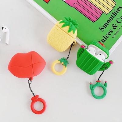 China For Inear 3D Earphone Earphone Case For Airpods Case Cute Silicon Fruit Pineapple Cactus Cover For Finger Ring Keychain Strap Air Pods 2 Case for sale