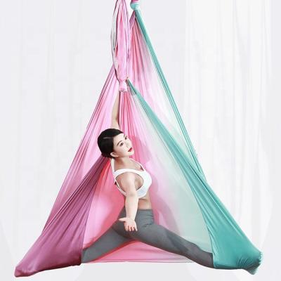 China Best Anti Gravity Color Gradient Color Gradient Yoga Flying Yoga Hammock Aerial Swing 2.8m*4m/5m/6m/7m Low Bed Stretch for sale