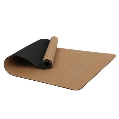 China Private Label 6mm Gym Mats Fitness Floor Mat Antislip Eco Natural Cork Strip Yoga Mat Black 183*66cm for sale