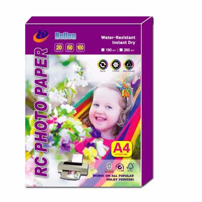 China Graphic produced 260gsm RC glossy inkjet photo waterproof glossy a4 4r 5r 4x6 side printing paper with watermark for sale