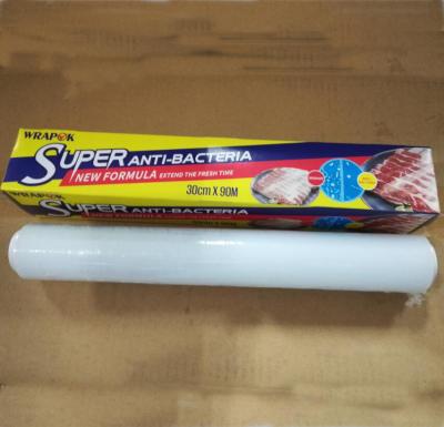 China Food Grade Super Antibacterial PE Cling Film Wrap On Roll  With Paper Box for sale