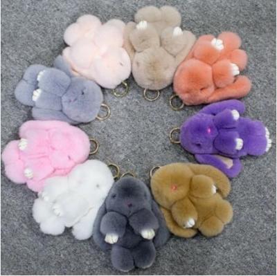 China 2021 Bunny Keychain Plush Toy Girls Bag Car Key Cute Pendant 13cm Toy Fur Pom Pom Angel Rabbit Key Ring Hare Pompom Stuffed Dolls for sale