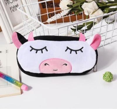 China Free Sample Lovely Plush Animal Pencil Case Stationery Bag Pen Bag Toys For Children Animal Cow Promotional Plush Pencil Case Bag For Students for sale