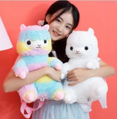 China 40cm Kawaii Alpaca Stuffed Plush Backpack Toy Bag Rainbow Alpaca Soft Toy Shoulder Bag Promotion Plush Llama School Bag Toy for sale