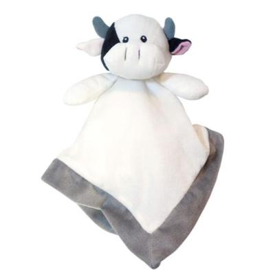 China Free Sample Lovely Cow Mascot Baby Blanket Safety Blanket Toy Custom Make Comforter Soft Plush Cow Animal Baby Toy for sale