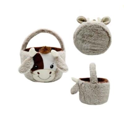 China Lovely 2023 Years Hotsale Plush Toy Easter Cow Toy Basket Cute Esater Cow Basket For Candy for sale