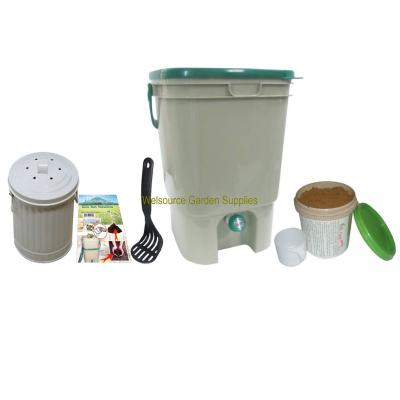 China Bokashi Composting 21 Liter (4.6 Gallon) Plastic Garden Compost Set with Bokashi Bran and Powder Coated Kitchen Bucket for sale