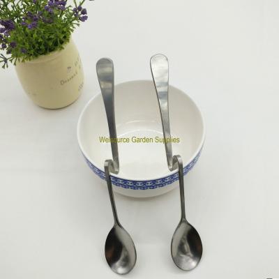 China Slot design stainless steel disposable spoon, can lay the spoon on the edge of cup, bowl and disc for sale