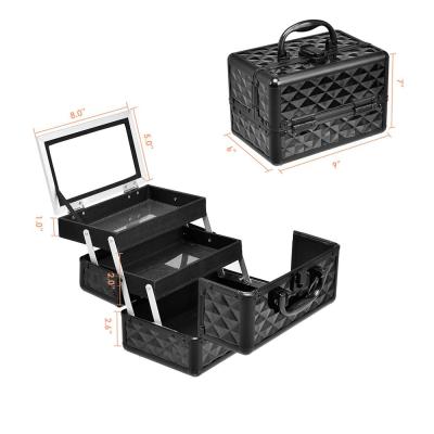 China Small Lightweight Portable Travel Makeup Case With 2-Tier Compartments And Trays With Mirror for sale