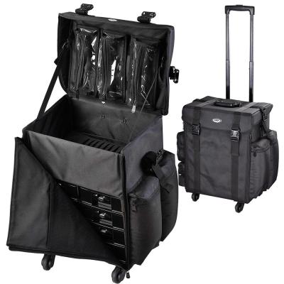 China Fashion Makeup Artist Soft Rolling Trolley Cosmetic Case With Mesh Bags Free Set - Jet Black for sale