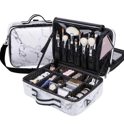 China Full Fashionable White Marble Professional Makeup Kit Leather Rolling Jewelry Case Make Up Suitcase Hot Selling Artist Travel Storage for sale