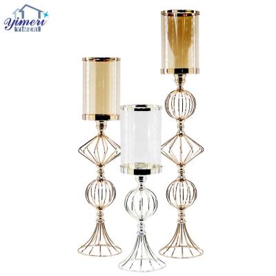 China Wholesale European Style Metal Clear Gold Colored Cylinder Candlestick Glass Holders for sale