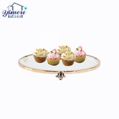 China OEM Europe ODM Disposable Metal Gold Plating Round Buffet Food Display Cupcake Tray Dessert Glass Holder For Table Decoration for sale