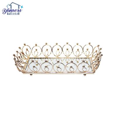 China Gold Stocked Arabic Rectangle Make Up Luxury Cosmetic Perfume Storage Mirror Serving Tray for sale