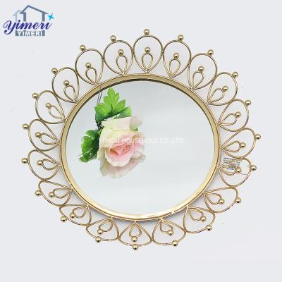 China Luxury home decoration show shop style round shape mirror glass jewelry display trinket tray for sale