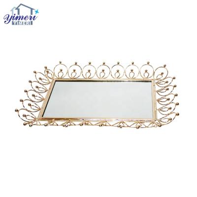 China Wholesale luxury style gold metal restaurant table decoration food cake tea serving tray large for sale