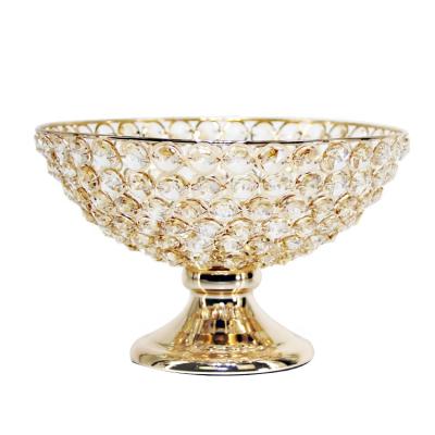 China Minimalist Wedding Decoration Crystal Bead Candy Bowl Dry Fruit Gold Metal Food Container Holder Multifunctional Silver Iron Choose for sale