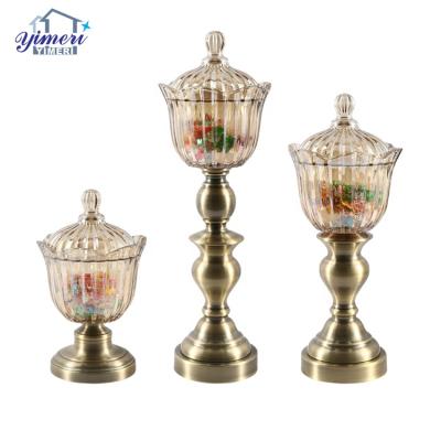 China OEM ODM European Christmas Glass Bowl Candy Stocked Crystal Jar With Metal Holder for sale