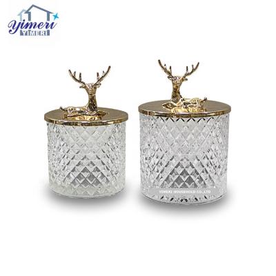 China Custom Luxury Stocked Tea Coffee Sugar Candy Jars Clear Glass Canister With Deer Shape Lid for sale