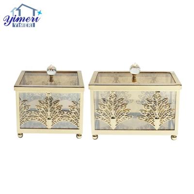 China Custom Square Mirror Display Small Metal Gold Jewelry Glass Trinket Stored Box for sale