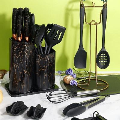 China Sustainable Hot-sale 25 PCS Stainless Steel Knives Cooking Tools and Silicone Kitchen Utensils Set for sale