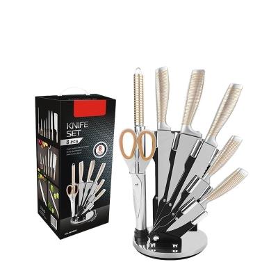 China Sustainable Wholesale Stocked High Quality 8pcs 3cr13 Stainless Steel Kitchen Knife Set Chefs Knives With Holder for sale