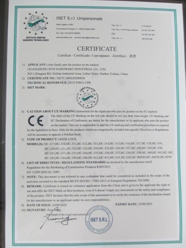 CE - Guangdong Hyh Hardware Industrial Co., Ltd.