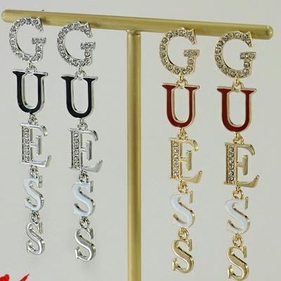 China New TRENDY European and American letter tassel colored luster gemstone earrings long for sale