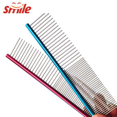 China Durable Hair Comb Stainless Steel Teeth Metal Comb Double Hair Grooming Pet Comb for sale