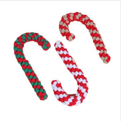 China Christmas Series Cotton Rope Walking Stick Pet Chew Toy Dog Teeth Cleaning Pet Viable Teether Stick for sale