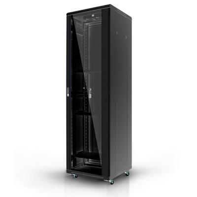 China Black Glass Floor Standing Cabinet Ningbo lepin Factory Door Data Center Server Rack 18u 42u Network Internet Cabinet Used Cold Wind Channel for sale