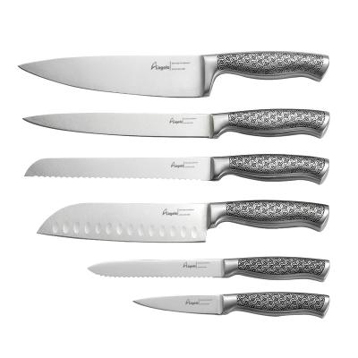 China Sustainable Sustainable Kitchen Knife Set Stainless Steel 6 With Hollow Grip Embossing Handle for sale