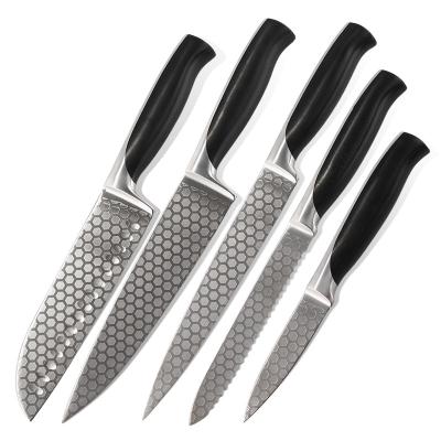 China Viable popular design high carbon steel knife etching blade chfe knife with ABS handle kitchen knife set for sale