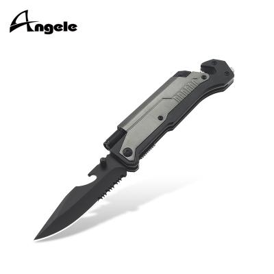 China Led Lightweight Led Gun Shaped Handle Sharp Serrated Blade Knife Camping Knife With Pocket Clip, Mini Led Flashlight, Bottle Opener for sale