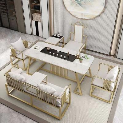 China Modern Simple Luxury Office Table Integrated Chinese Marble Tea Table Tea Table Tea Table And Chair Combination Light for sale