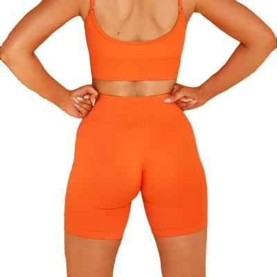 China Moisture Absorption 2-Piece Gym Bra Women Sports Yoga Set Women Fitness Yoga Pants Strappy Bra Shorts for sale