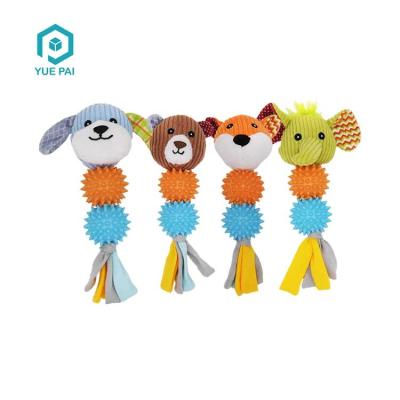 China Custom Design Cute Viable Plush Squeaky Head Maker Interactive Chew Training Dog Toy for sale