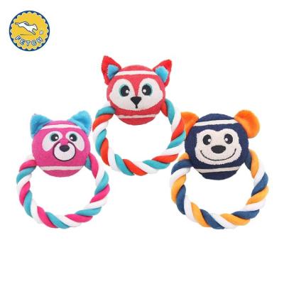 China Wholesale Viable Colorful Rubber Chew Ball Rope Plush Dog Interactive Walking Toy for sale