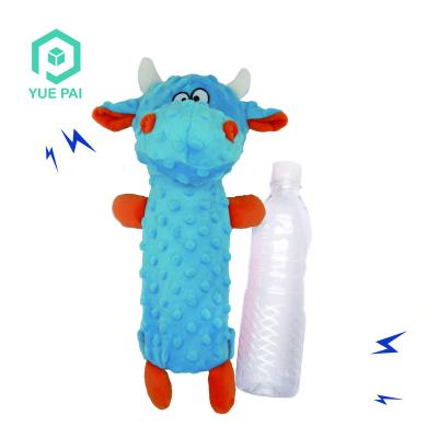 China Sustainable Factory Custom Interactive Plush Cow Shapes Chew Bottle Squeaky Dog Toy for sale