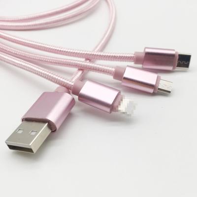 China Durable Nylon Braided 3 In 1 Universal USB Cable Charging 3 In 1 Fast Charging USB Cable Multi Function for sale