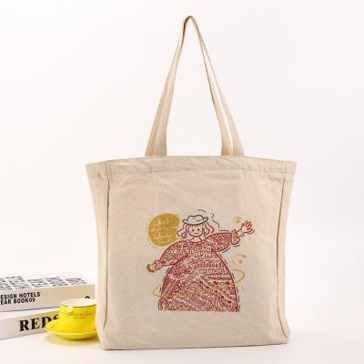 China Hot Sale Reusable Cotton Canvas Shopping Bag Handled Colorful Printing Washable All Cotton Shoulder Bag Durable Bag for sale