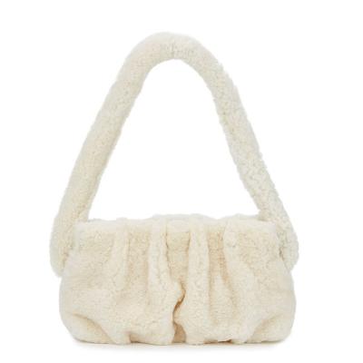 China Hot-selling Luxury Faux Plush Girls Women Daily Life Shearling Fur Shoulder Handbag Cream Fluffy Natural Wave Underwear Bags Fashionable for sale