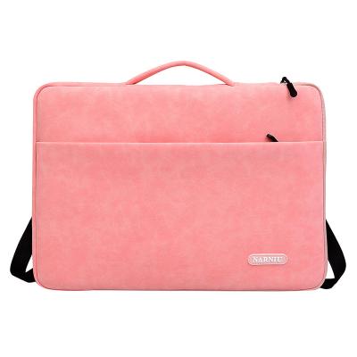 China Portable PU Laptop Case Student Work PU Cloth Waterproof Fashion One Portable Customized Logo Computer Bag for sale