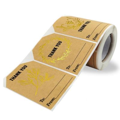 China Waterproof Custom Design Gold Foil Natural Kraft Paper Thank You Sticker Labels Roll For Small Business for sale