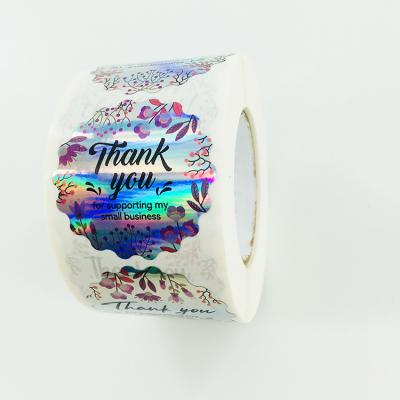 China Waterproof Laser Sealing Labels Roll Round Hologram Thank You Sticker for Supporting My Small Business for sale